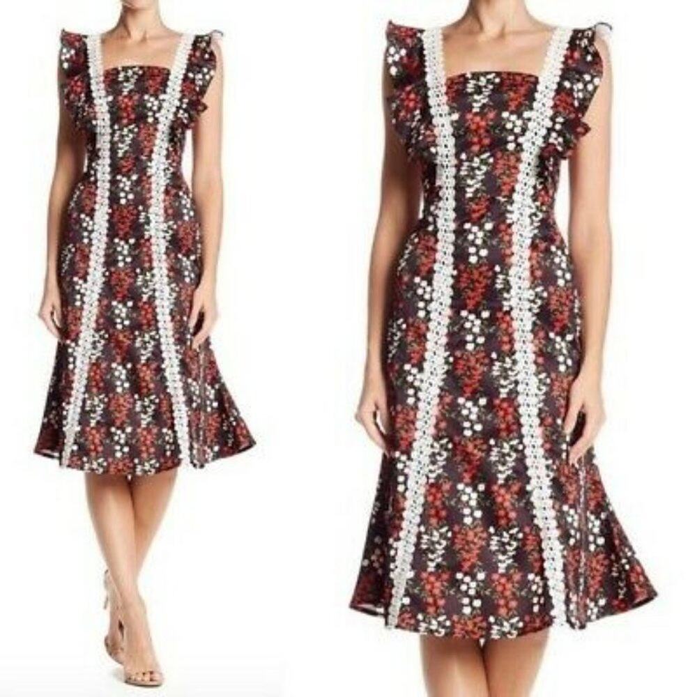 Few Moda Floral Lace Detailed Dress Black Red White Sleeveless XS Summer NEW
